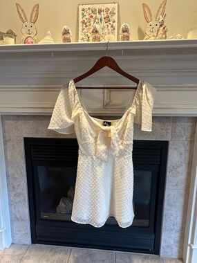 Lulu's Ivory Swiss Dot Mini Dress with Tie Front